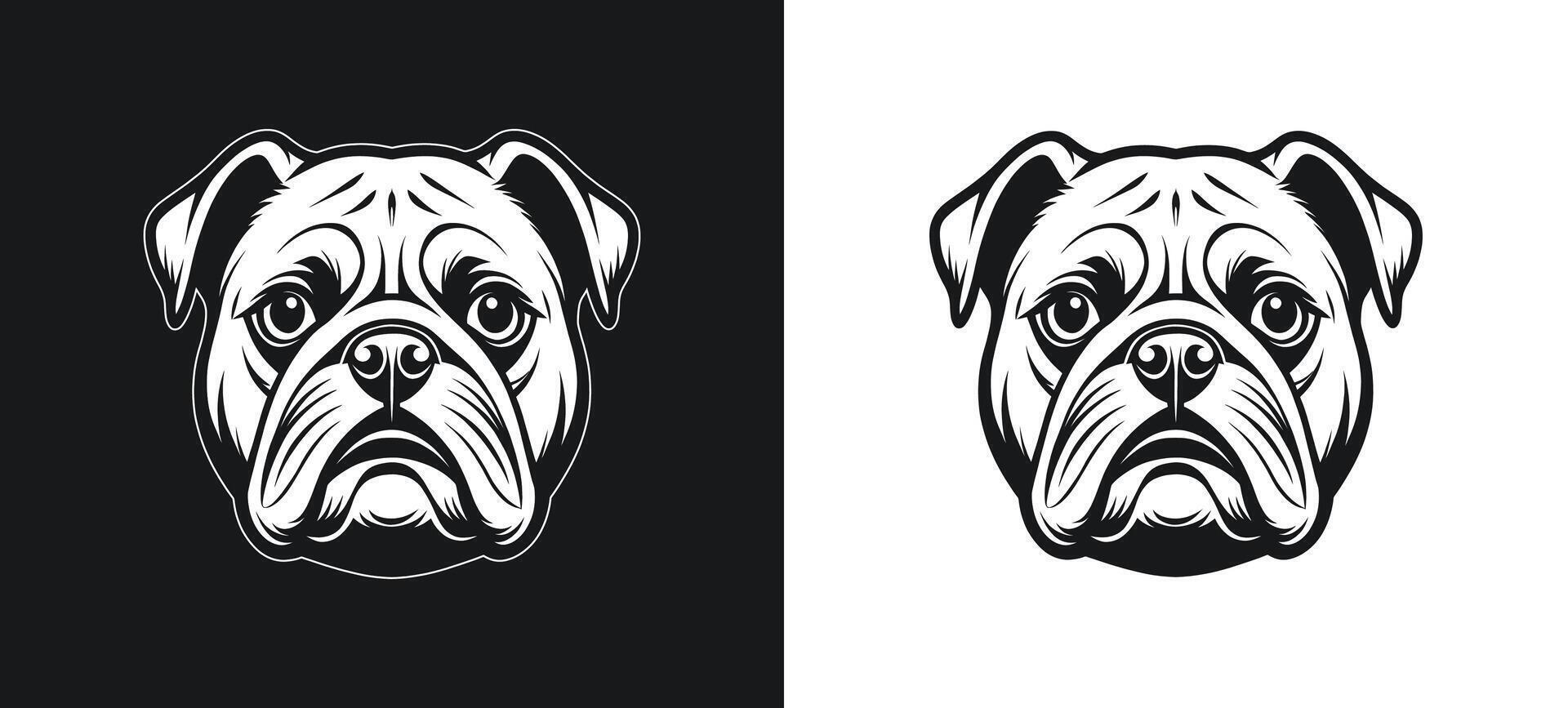 Fearful Bulldog Face in Silhouette Drawing vector