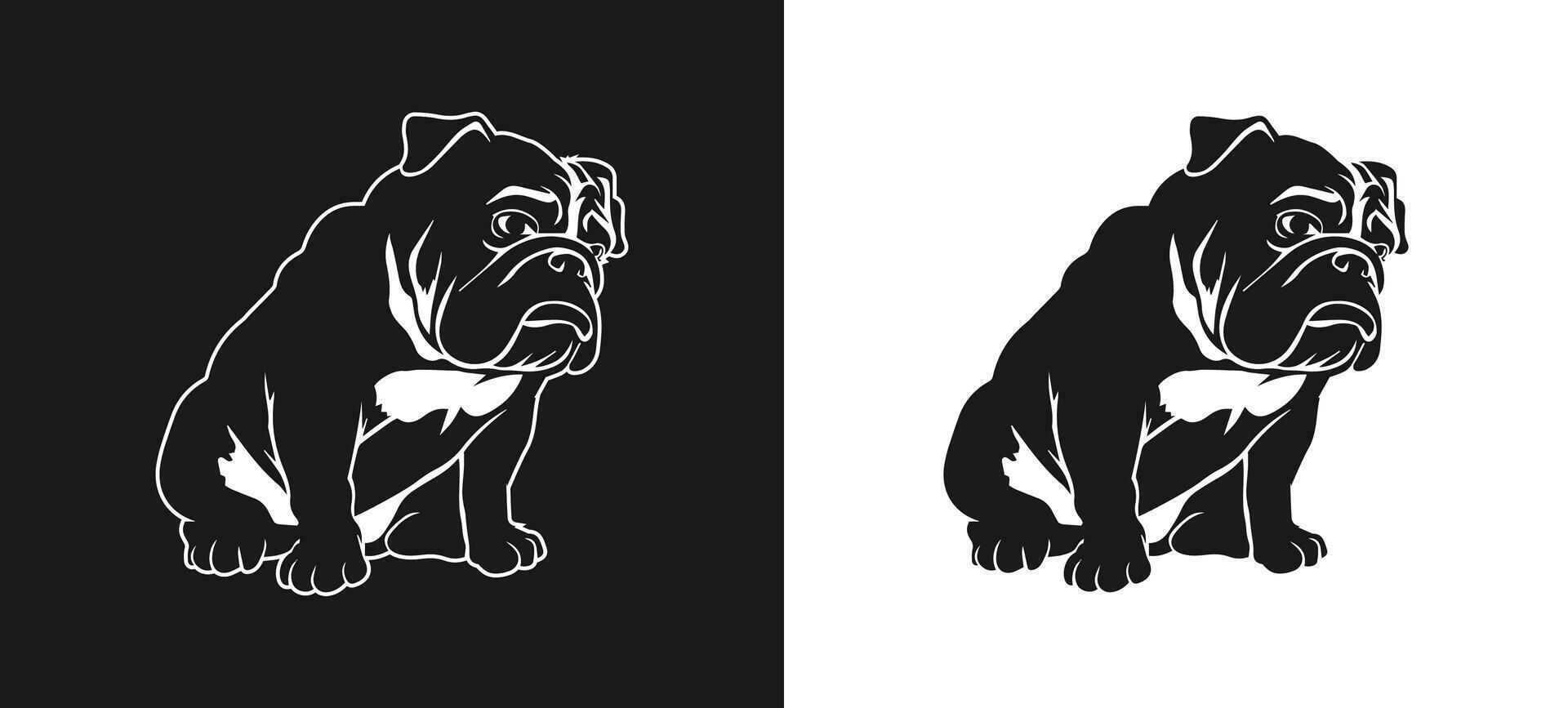 Bulldog Silhouette with a Somber Expression in White vector