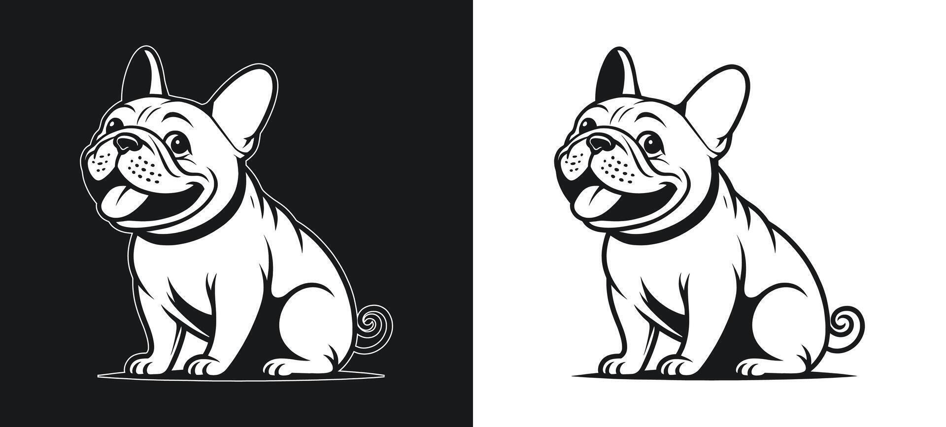 White Bulldog Outline with a Happy Expression vector