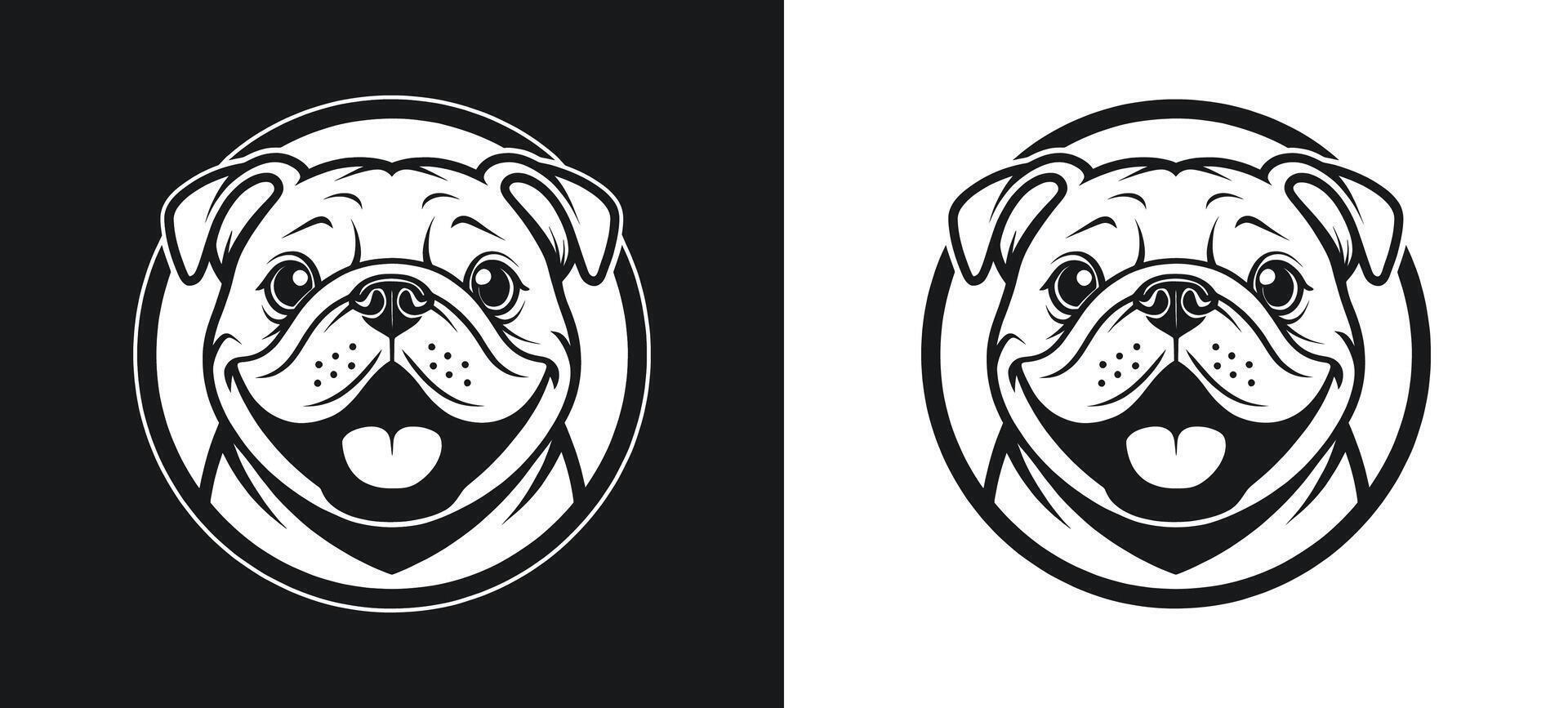 White Silhouette of a Bulldog with a Happy Grin vector