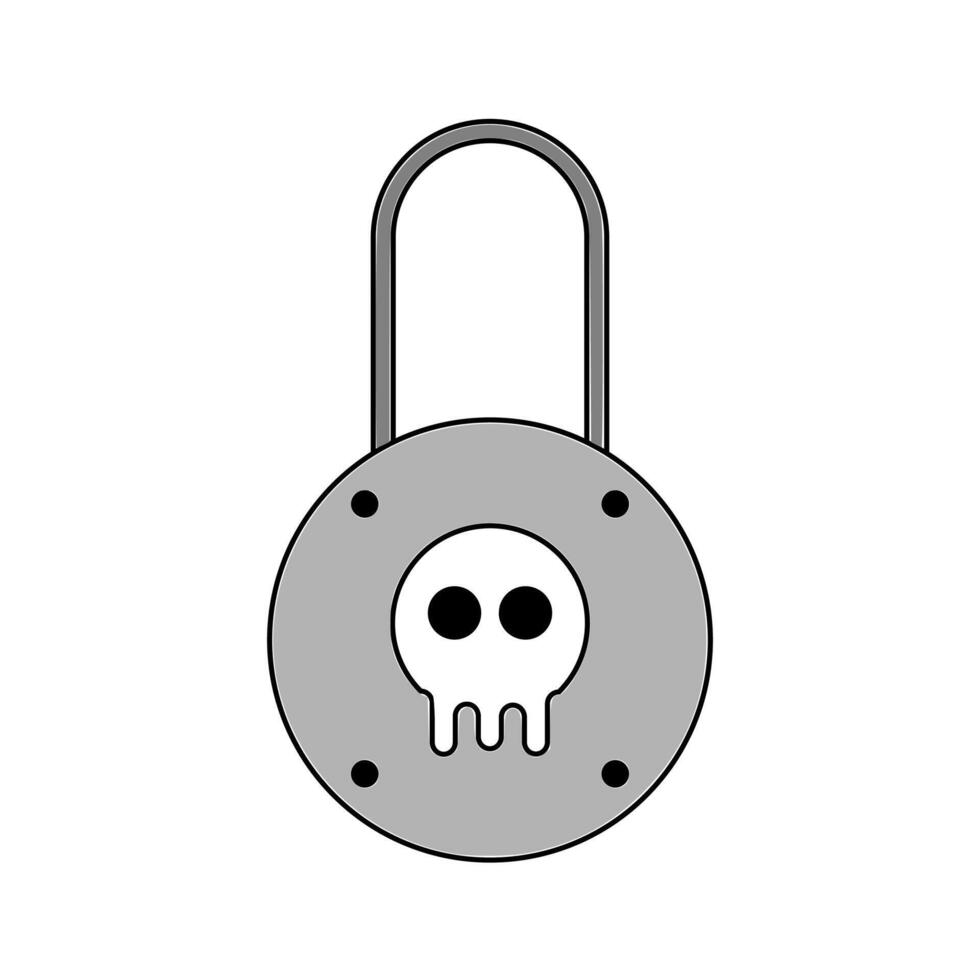 Skull Lock Icon with Unique Design. A distinctive padlock design featuring a skull motif, symbolizing security with a twist of edginess. vector
