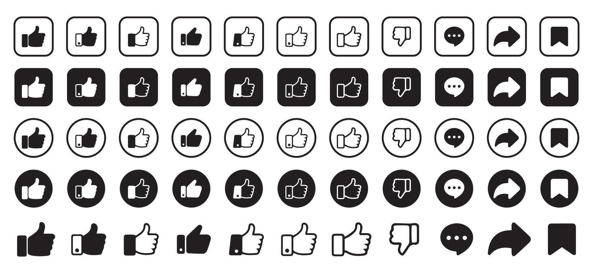 Thumb up icon set, like sign, like symbol. Like, dislike, comment icon set vector