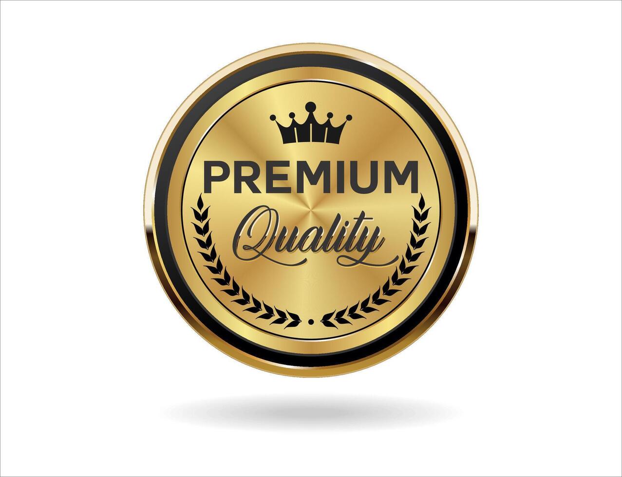 Premium Quality emblem golden badge with laurel wreath and crown on white background vector