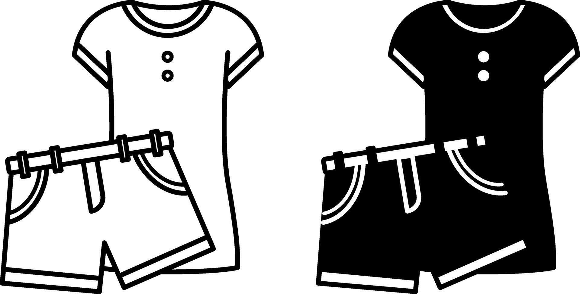 Clothing Icons. Black and White Illustration. Women's T-Shirt and Shorts. Items Worn by People. Fashion Concept vector