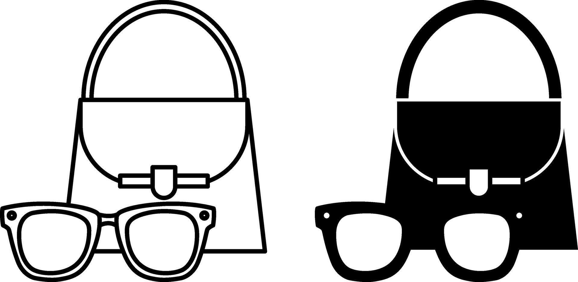 Accessories Icons. Black and White Illustration. Sunglasses and Women's Handbag. Fashion Concept vector