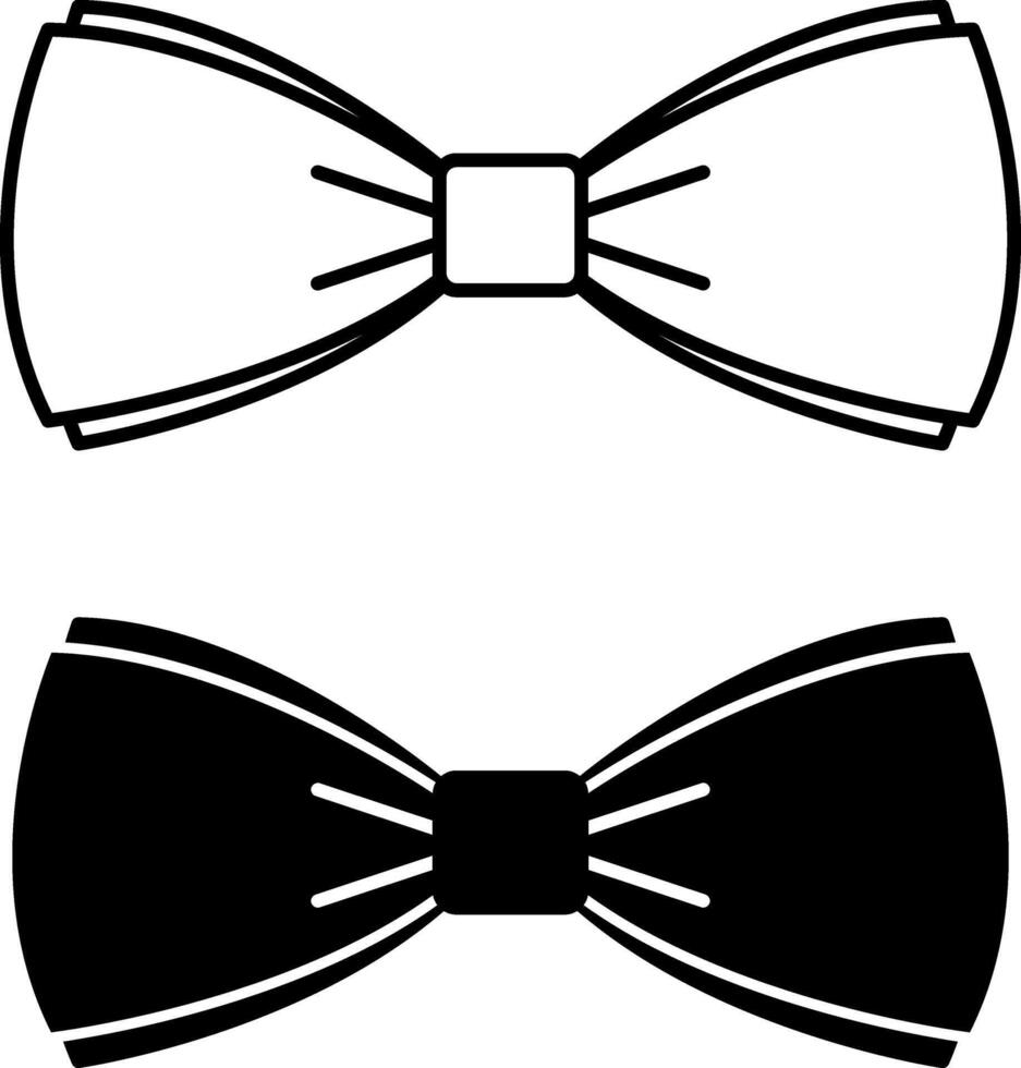 Bow Tie Icons. Black and White Illustration. A Bow That Is Tied Around the Neck Over a Shirt. Accessory. Fashion Concept vector
