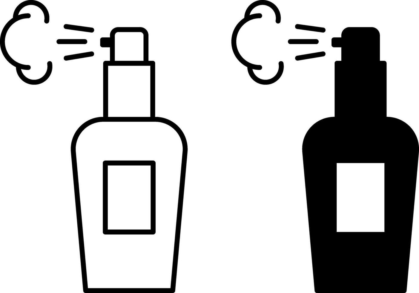 Perfume Icons. Black and White Illustration. Perfume Bottle with Dispenser. Spraying Aroma, Cosmetics. Fashion Concept vector