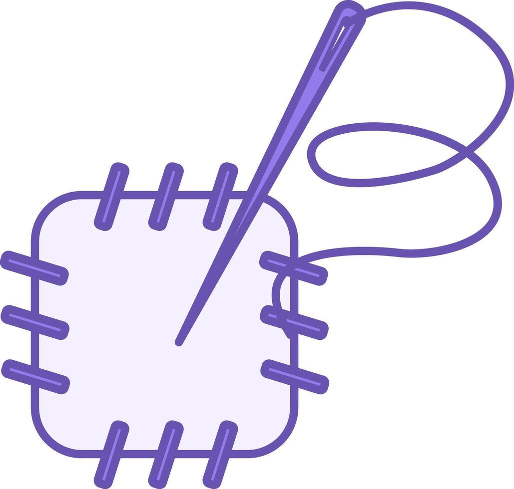 Colored Icon Sewing. Illustration. Fabric with Stitches and Needle with Thread. Sewing Clothes. Fashion Concept vector