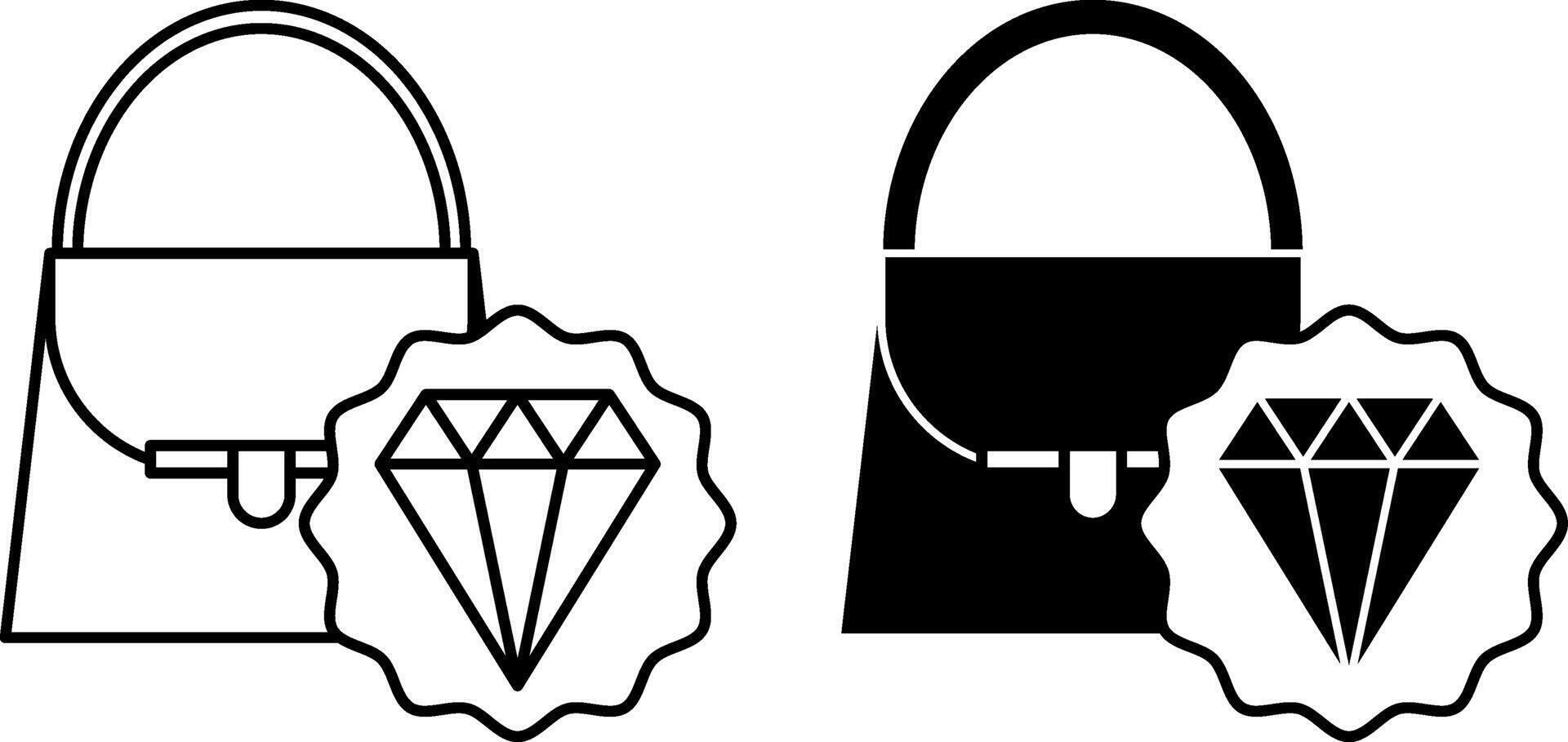 Luxury Icons. Black and White Illustrations. Designer Women's Handbag and Diamond. External Magnificence. Fashion Concept vector