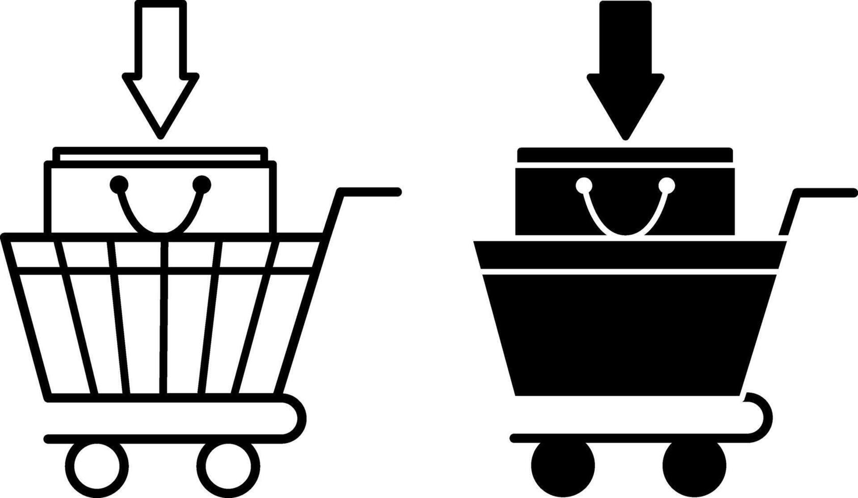 Buy Icons. Black and White Illustrations. Shopping Cart and Bag. Buying Goods or Financial Assets. Stock Market Concept vector