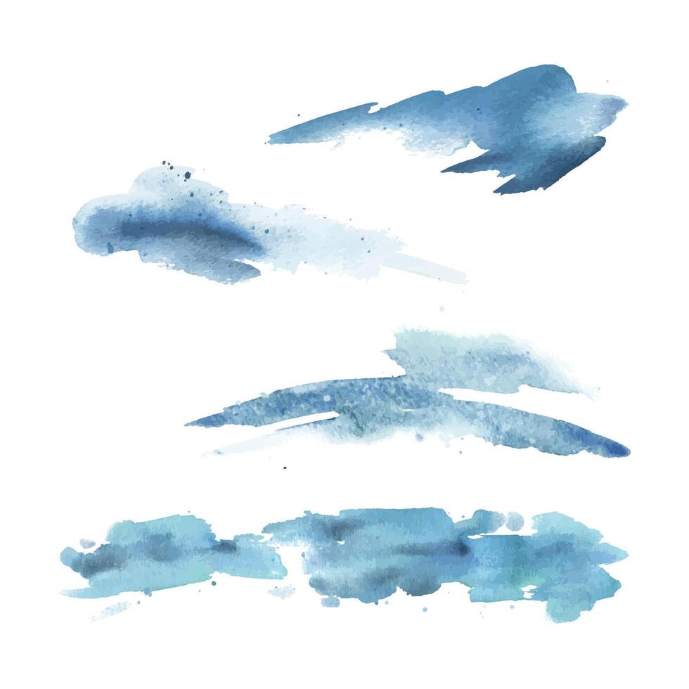 Blue, turquoise brush strokes, snowdrifts, shadows, sea waves, footprints on snow. Watercolor illustration hand drawn. Separate element isolated from background for landscape designer and arrangements vector