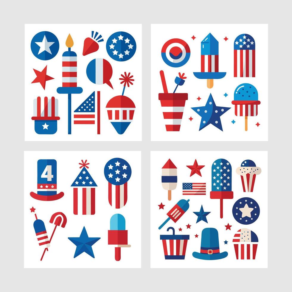 illustration of american flag and patriotic icons vector