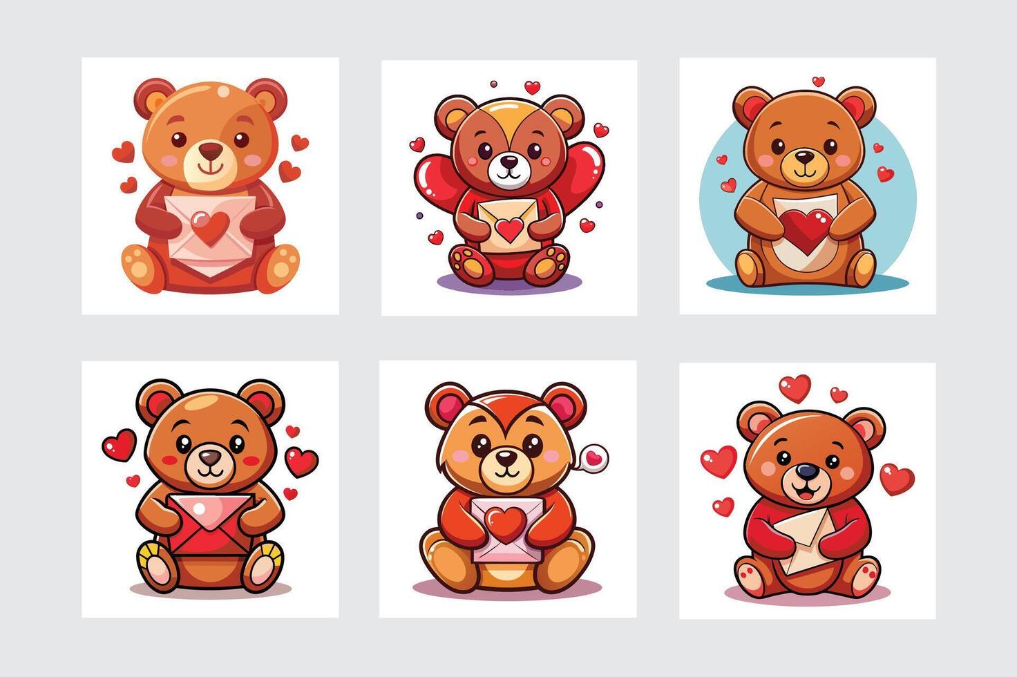 Valentine's day teddy bear set of four cards vector