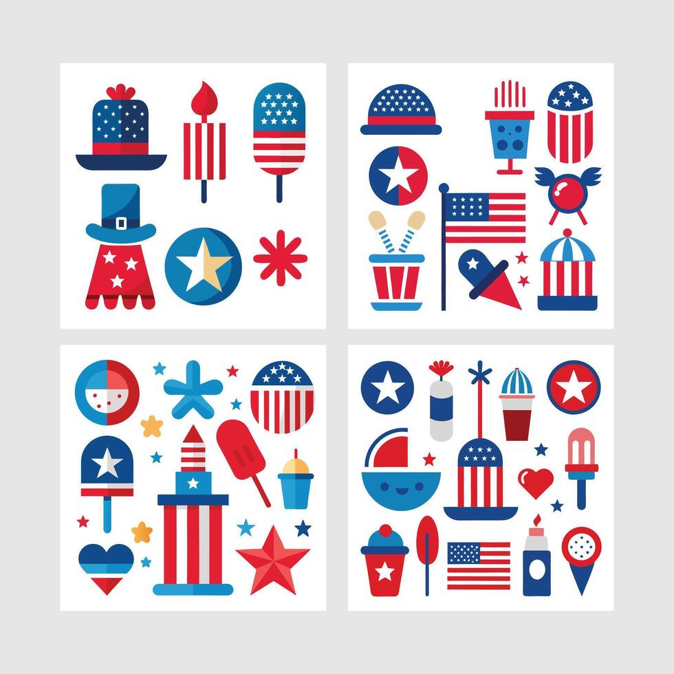Four different patriotic icons in red, white and blue vector