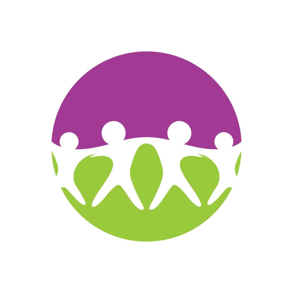 A purple and green circle with people holding hands vector