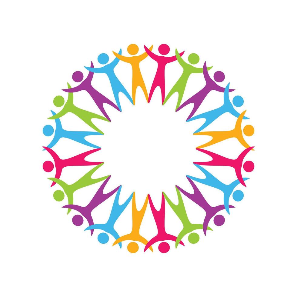 Colorful people holding hands in a circle logo vector