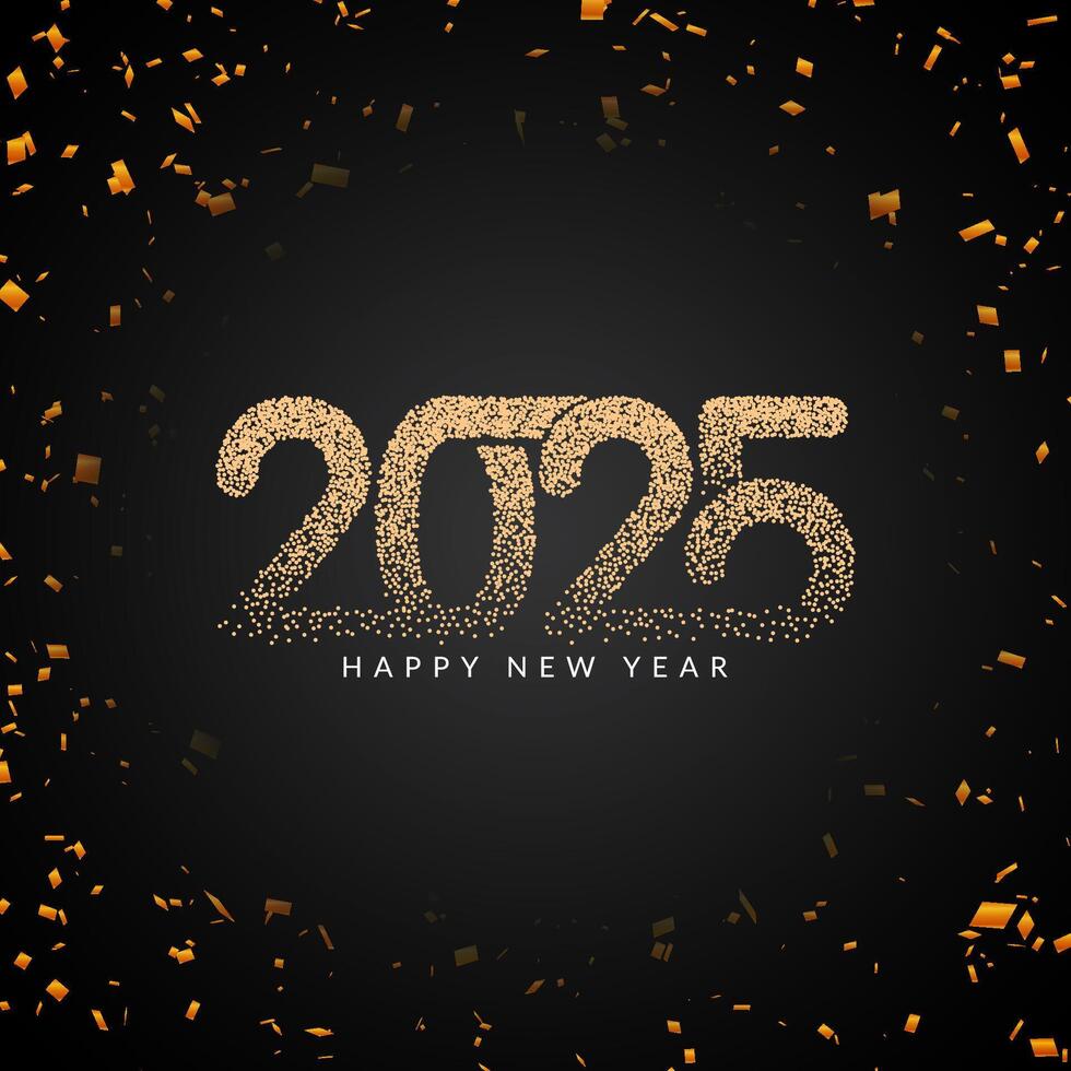 Happy new year 2025 dotted text confetti background vector