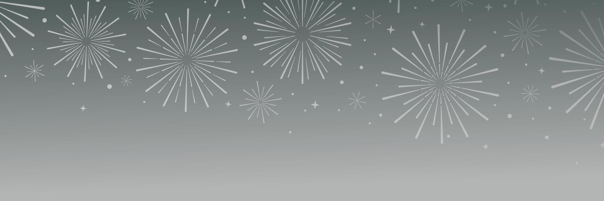 Silver festive holiday firework banner, celebration metallic grey cover, simple border or background design vector