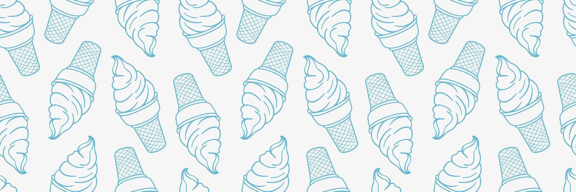 Ice cream pattern banner, line art illustration background vector