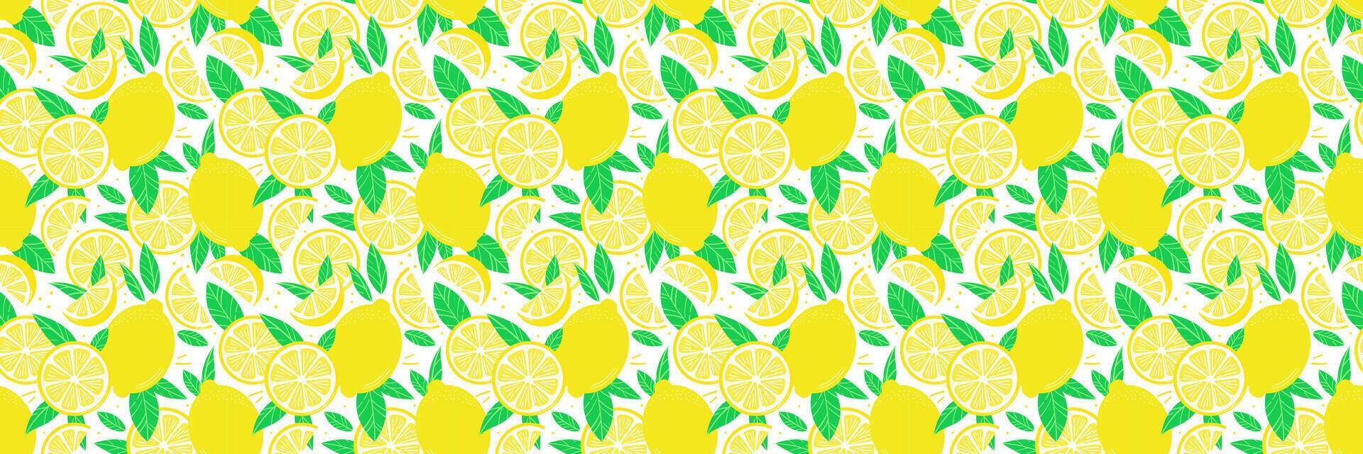 Lemon cartoon banner, repeat pattern, seamless horizontal background design vector