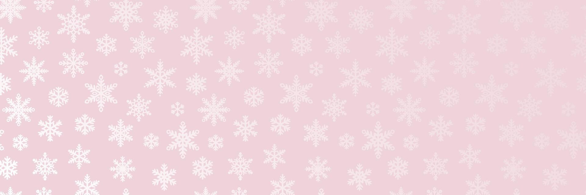 Pink snowflake banner festive holiday print wide horizontal background, cute pastel wallpaper design vector