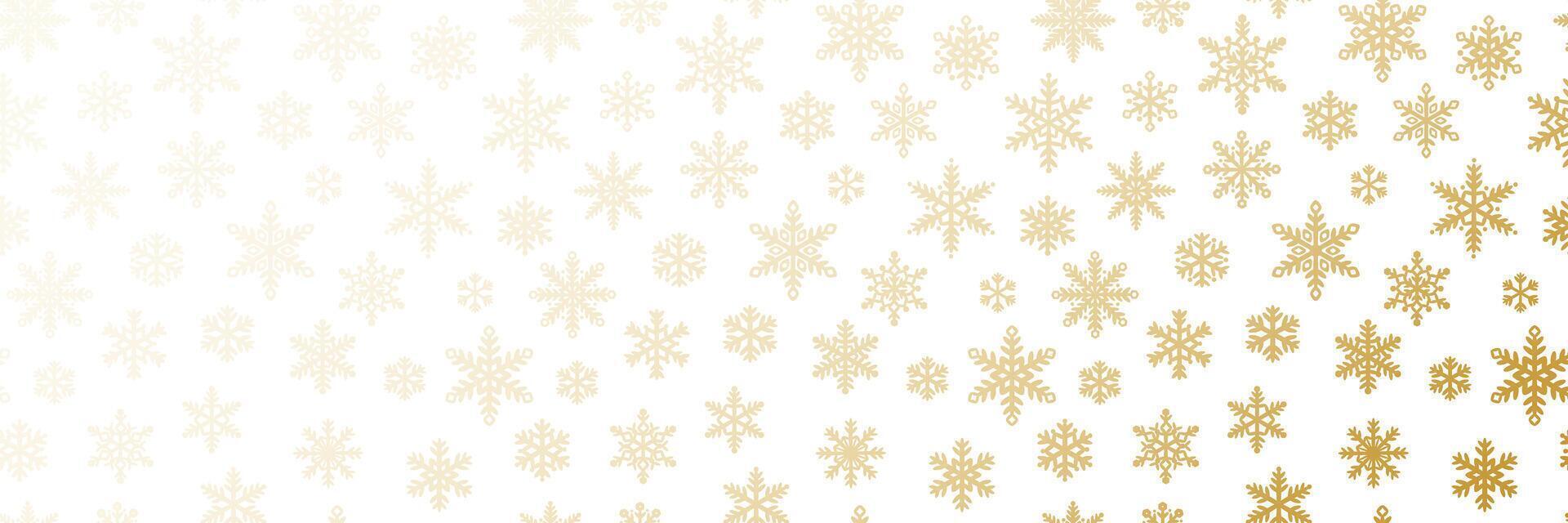 Gold and white elegant winter holiday snowflake pattern gradient, greeting or invitation template, festive background design vector
