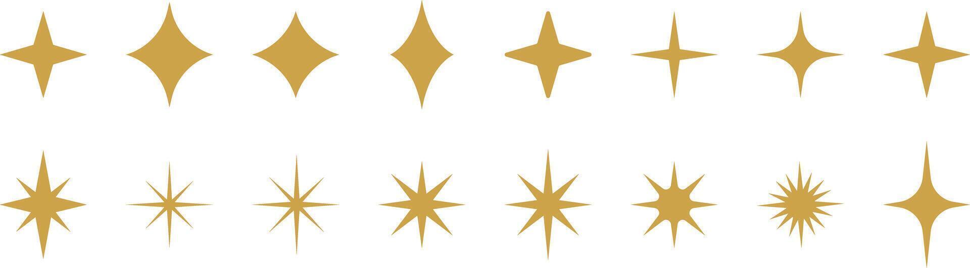 Gold stars clip art illustration, sparkling burst shapes, geometric decorative shape set, vector