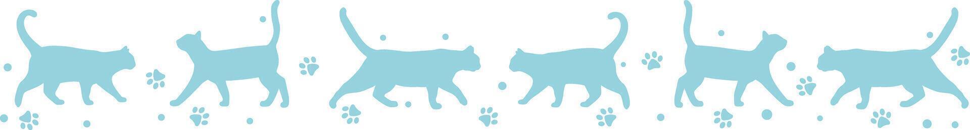 Blue and white cat background, seamless repeating border design vector