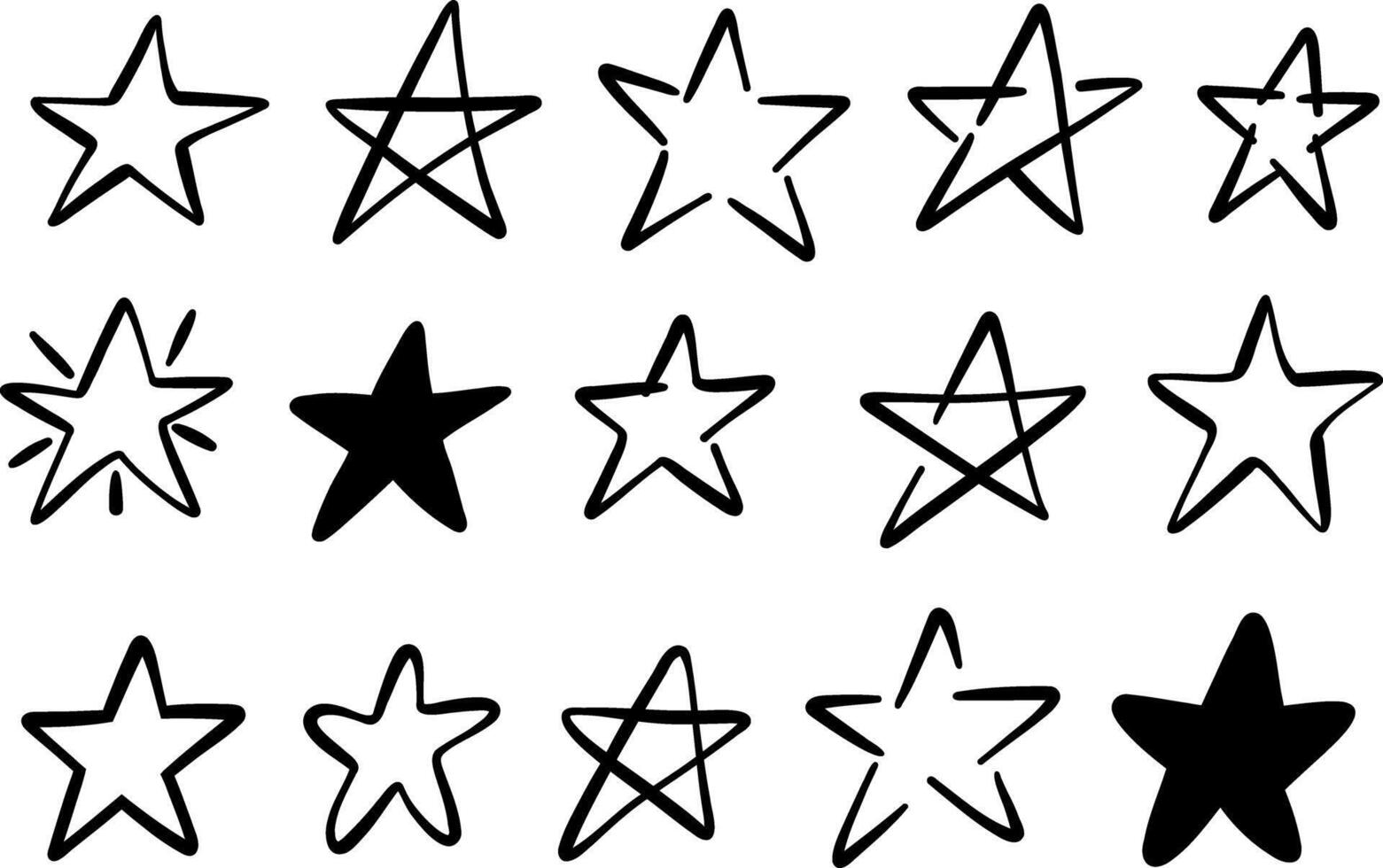 Star doodle set, ink illustration hand drawn sparkle symbols, vector