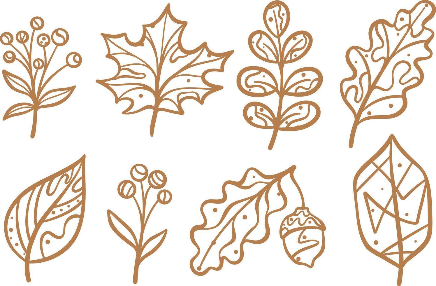 Modern autumn line art illustration, clip art set, isolated vector