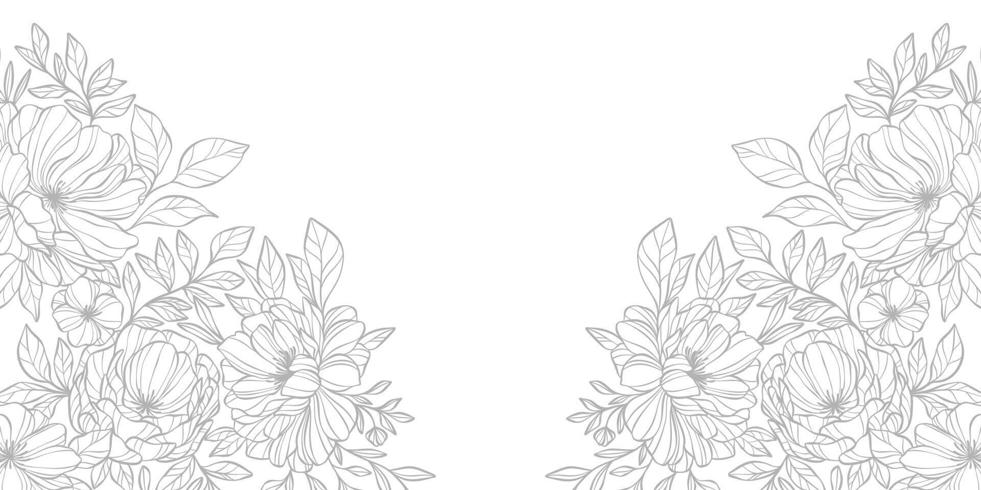 White elegant floral background for wedding invitations, hand drawn symmetrical cover design, clip art elements vector