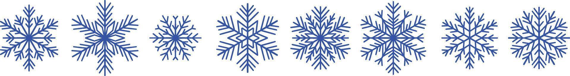 Geometric minimalistic modern blue snowflake clip art, snow icon design set, isolated vector