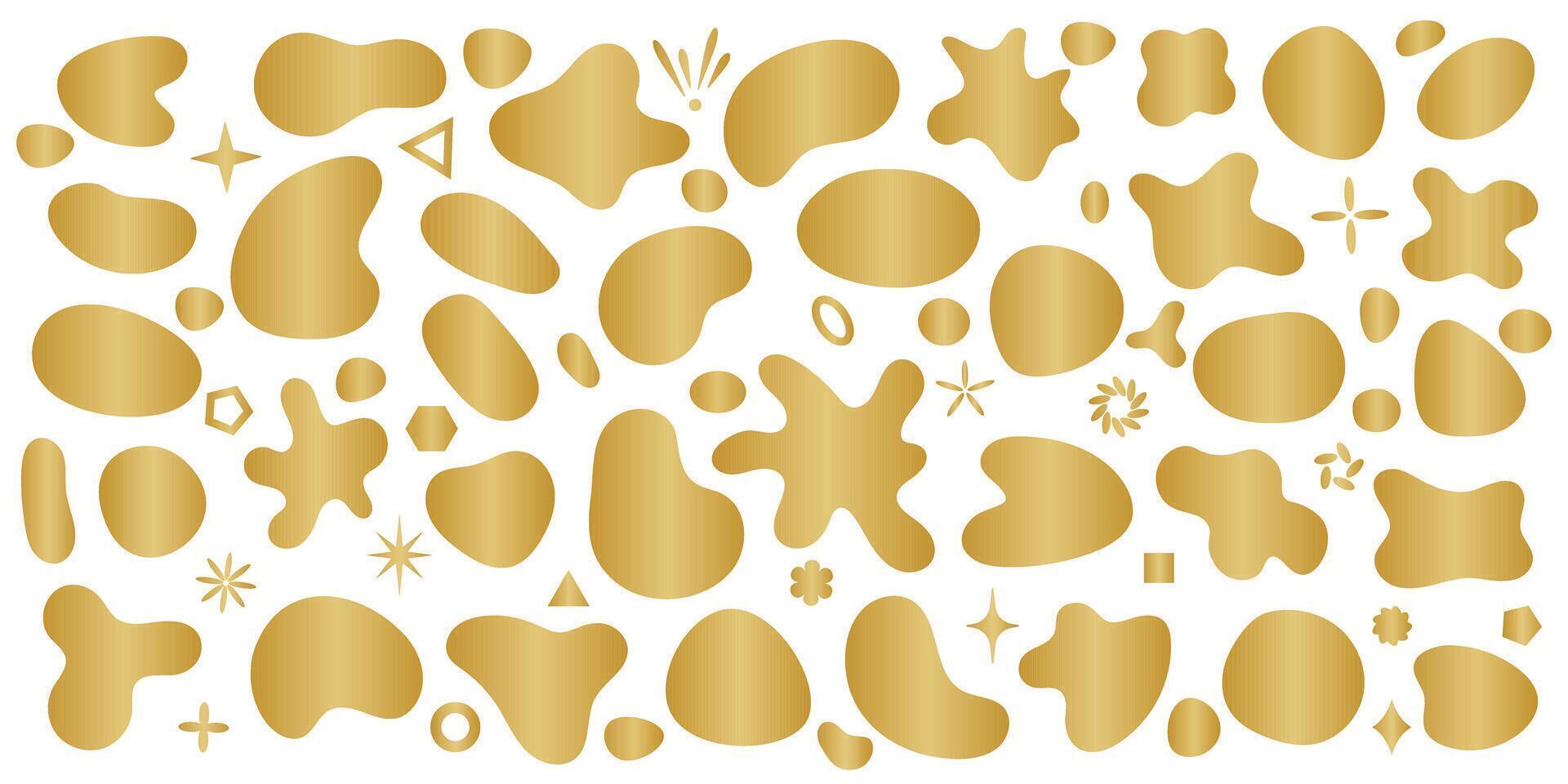 Gold gradient liquid shape set, abstract badges, isolated vector