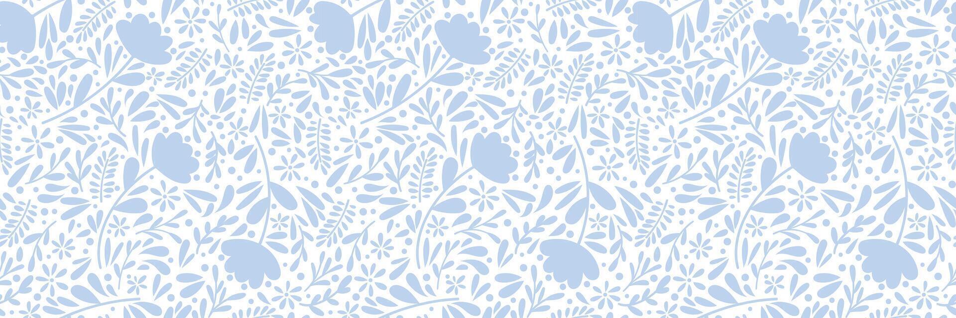 Ditsy blue floral pattern banner, seamless repeating background, flower wallpaper, wide horizontal design vector