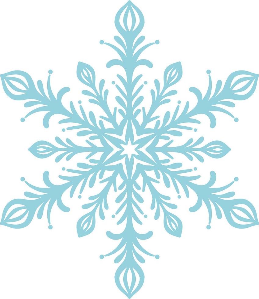Elegant snowflake illustration, hand drawn snow clip art design, flat holiday decorative element, isolated vector