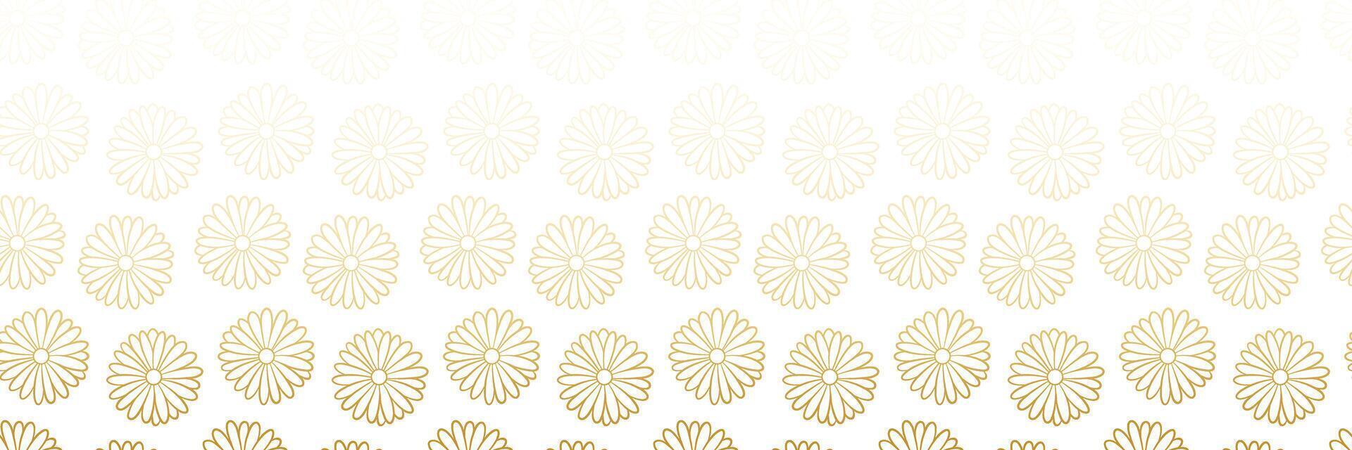 Golden daisy floral banner, seamless pattern border, horizontal flower background vector