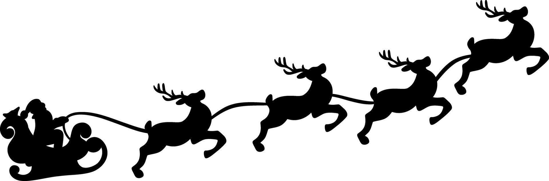 Retro Santa Claus sleigh with the reindeer silhouette illustration, festive Christmas clip art, flat design vector