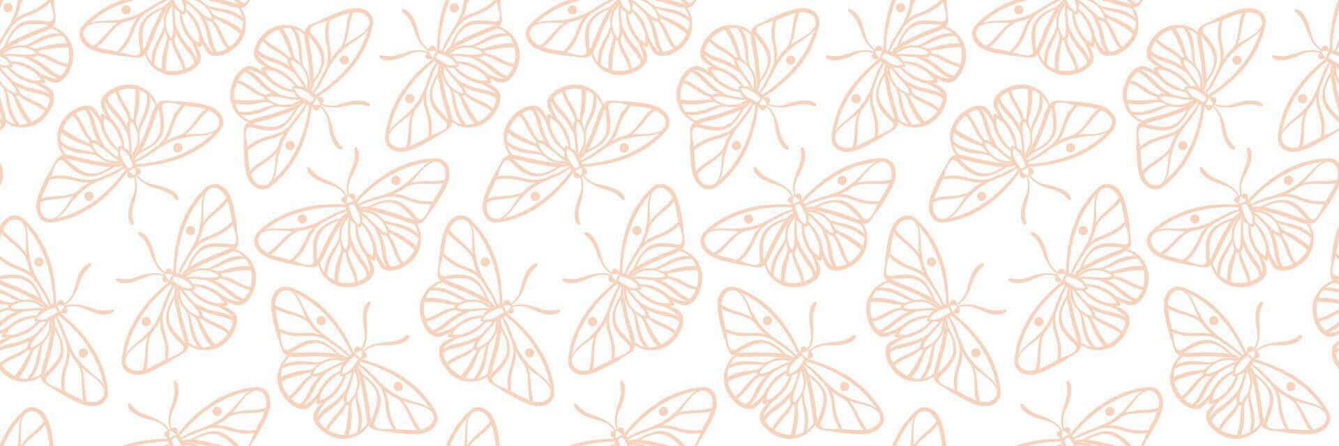 Peach and white butterfly banner, seamless repeat pattern background vector