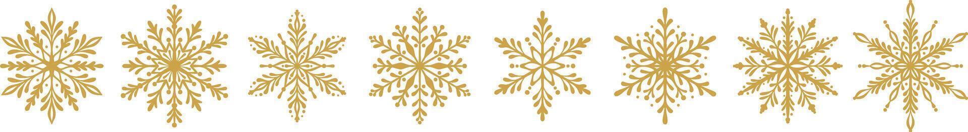 Elegant snowflake, gold snow icons, winter holiday illustration, Christmas or New Year clip art set, isolated vector