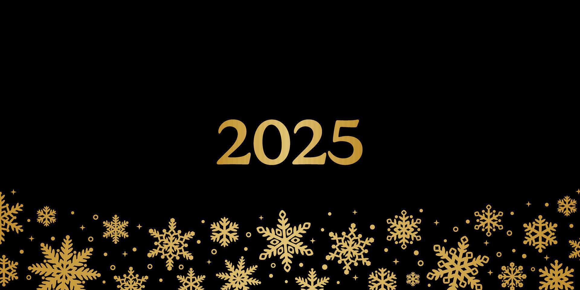New Year greeting banner with snowflakes, gold and black background vector