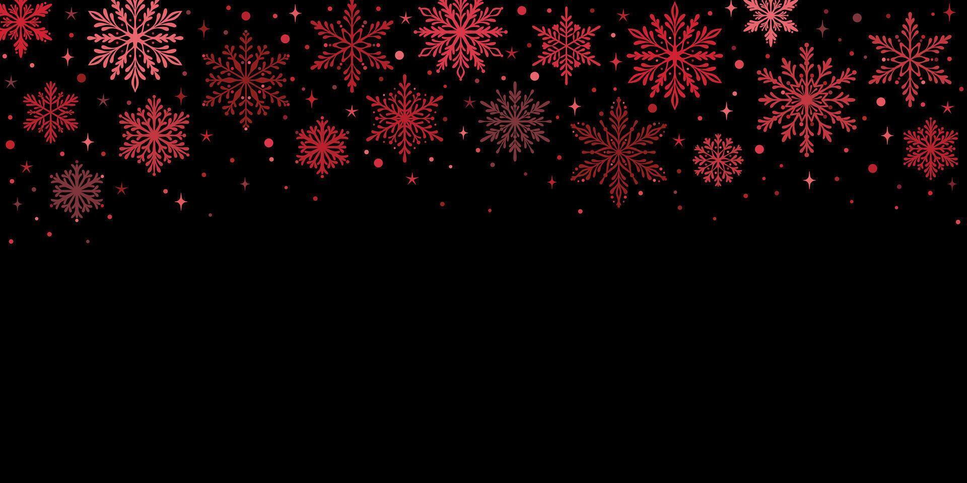Red and black snowflake frame winter holiday snow confetti banner, Christmas background design vector