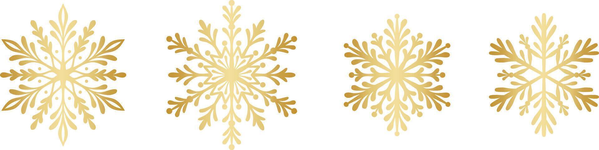 Gold gradient snowflake set, elegant festive holiday illustration, decorative clip art collection, isolated vector