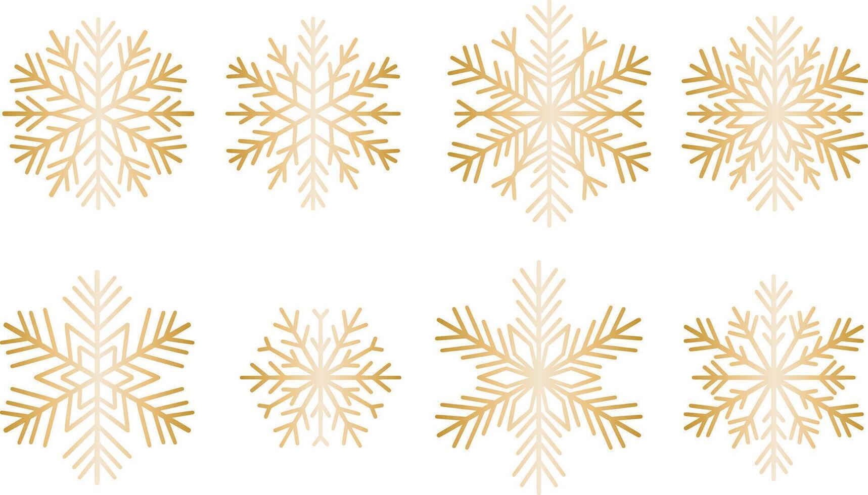 Gold geometric elegant modern snowflake illustration set, snow icon festive holiday clip art symbol set vector