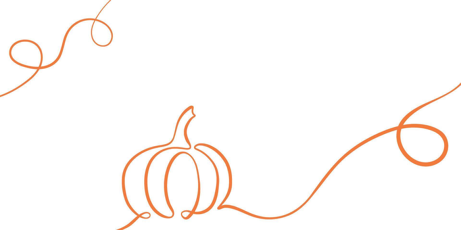 Single line Halloween pumpkin lantern frame, decorative minimalist elegant holiday banner design, isolated vector