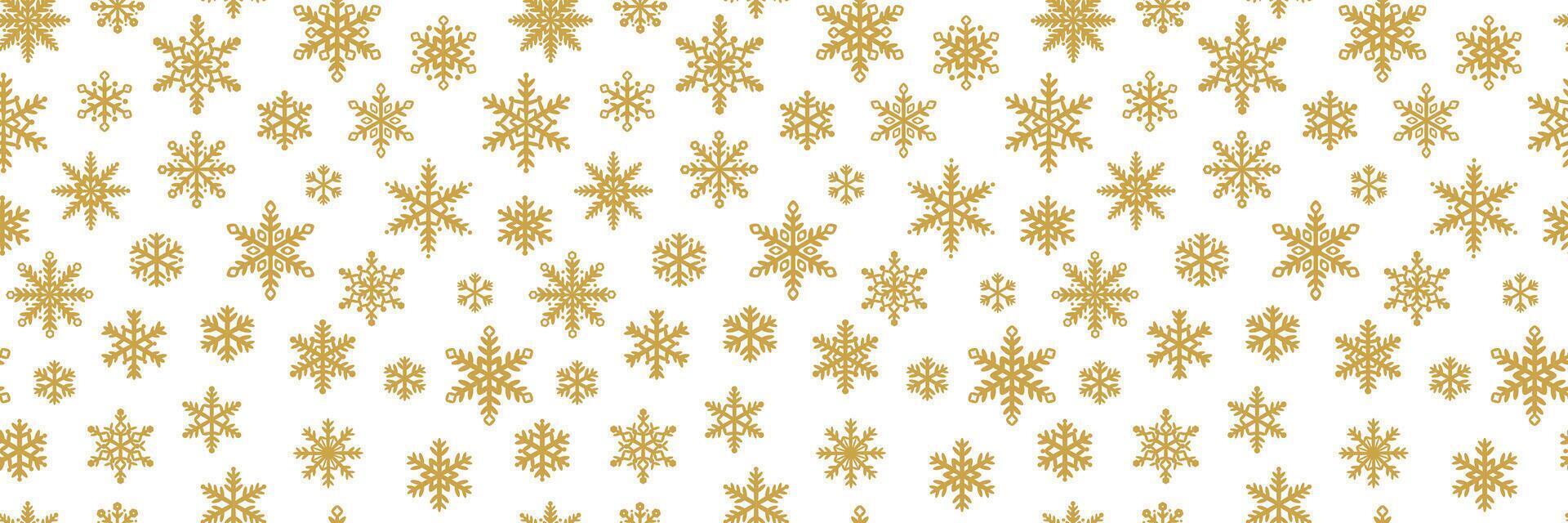Gold snowflake seamless pattern, elegant holiday print, festive winter horizontal background design vector