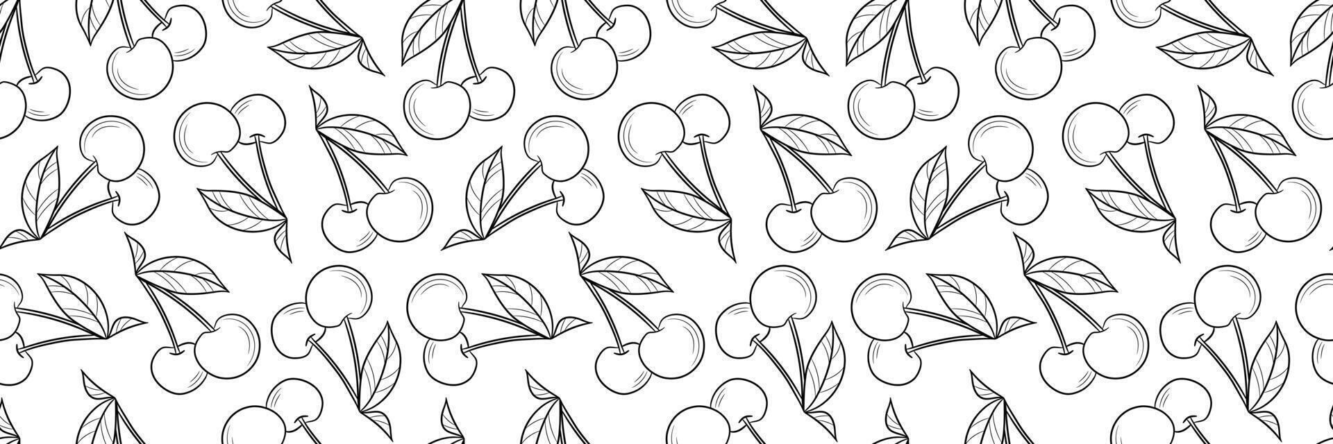 Cherry line art repeat pattern banner, seamless horizontal cover background design vector