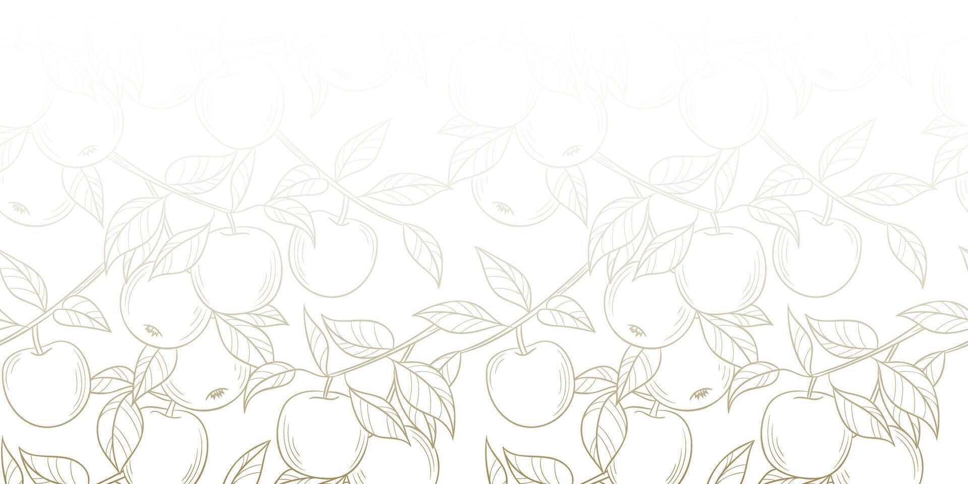 White apple background, line art fruit illustration seamless repeating pattern, wallpaper, horizontal gradient cover design vector