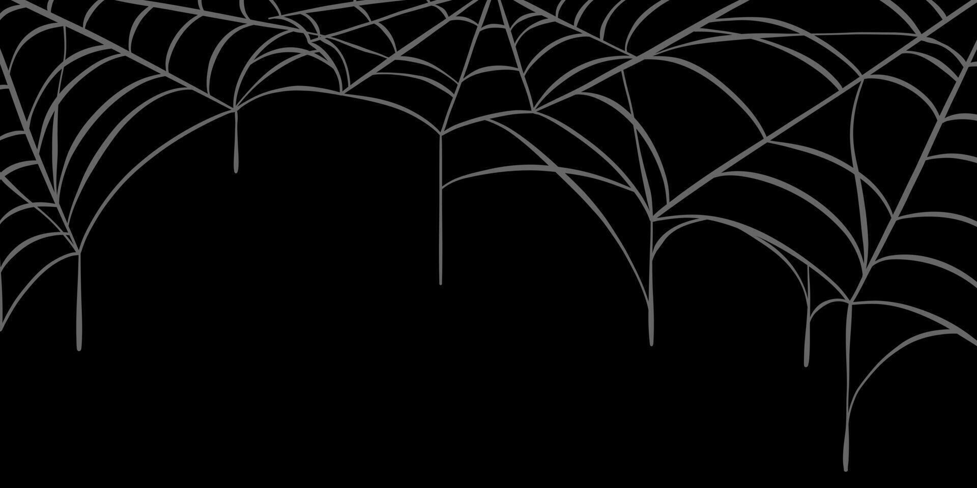 Dark Halloween spider web horizontal background or banner design, creepy header frame design for holiday cards, cover or poster vector