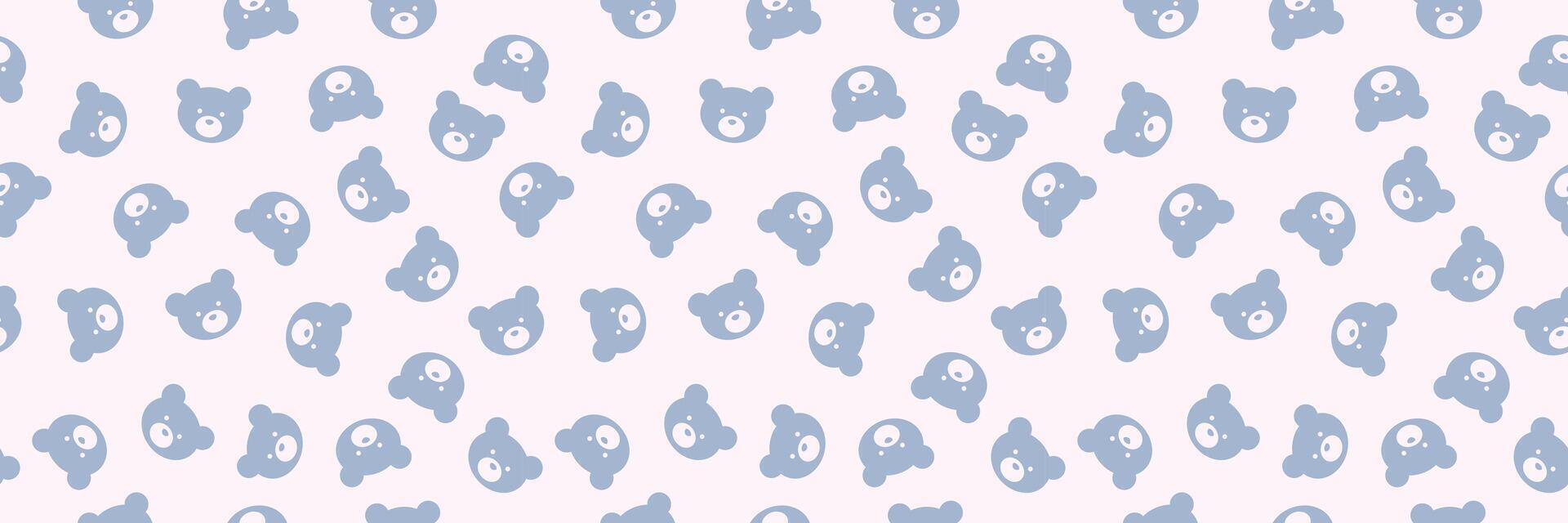 Cute bear banner, seamless repeating pattern, pastel teddy bear background horizontal cover design vector