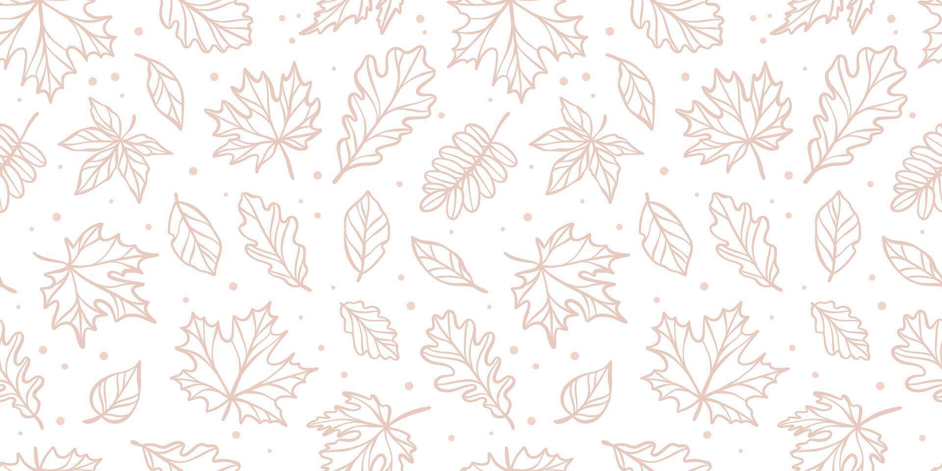 White leaf banner, autumn leaves neutral seamless repeat pattern background, horizontal design vector
